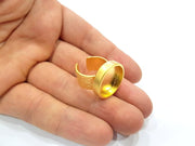 Gold Ring Base Blank Setting Cabochon Base inlay Ring Backs Mounting Adjustable Ring Base Bezel (18mm blank ) Gold Plated Metal G15798