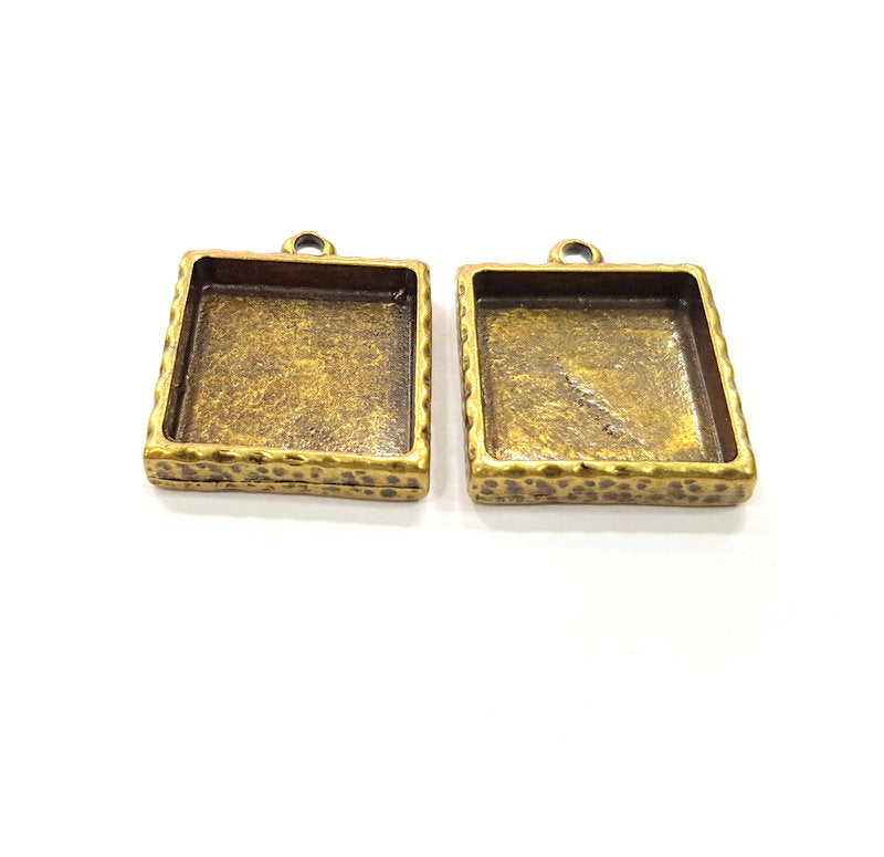 2 Hammered Resin Base Pendant Blank inlay Blank Mosaic Blank Bezel Setting Mountings Antique Bronze Plated Metal (20mm square blank) G15799