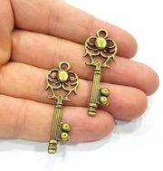 2 Key Charm Antique Bronze Charm Antique Bronze Plated Metal  (46x16mm) G15800