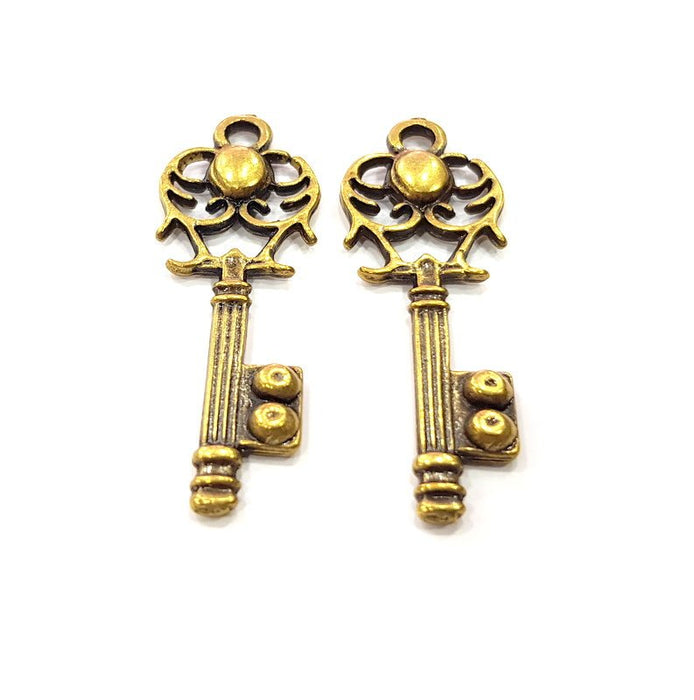 2 Key Charm Antique Bronze Charm Antique Bronze Plated Metal  (46x16mm) G15800