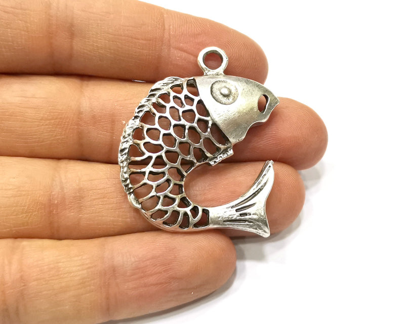 2 Fish Charms Antique Silver Plated Charms (44x39mm)  G16632