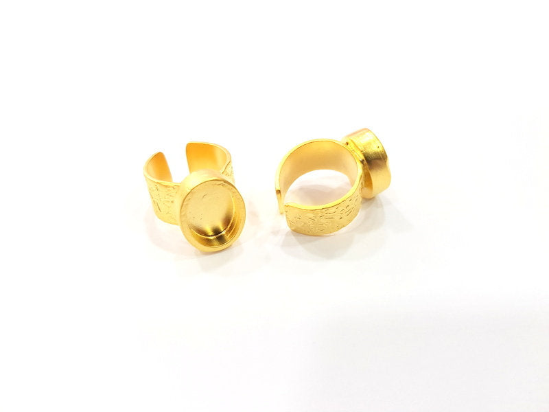 Gold Ring Base Blank Setting Cabochon Base inlay Ring Backs Mounting Adjustable Ring Base Bezel (14x10mm blank ) Gold Plated Metal G15806