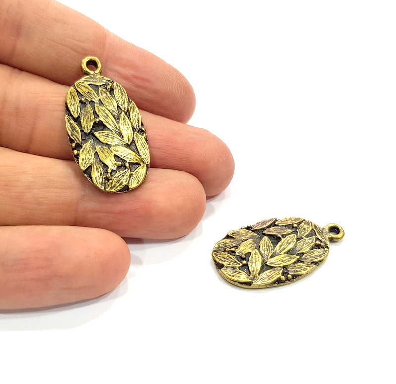 2 Leaf Charm Antique Bronze Charm Antique Bronze Plated Metal  (33x18mm) G15808