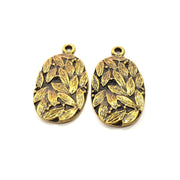 2 Leaf Charm Antique Bronze Charm Antique Bronze Plated Metal  (33x18mm) G15808