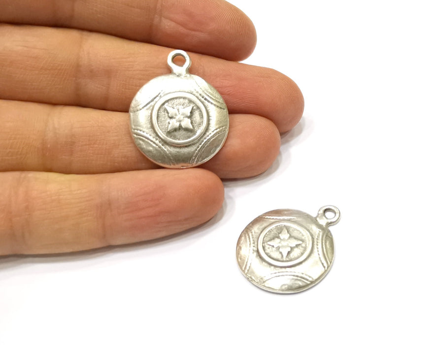 2 Silver Charms Antique Silver Plated Charms (23mm)  G16636
