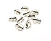 10 Cowrie Shell Charms Silver Charms Antique Silver Plated Metal (14x10mm) G16638