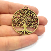 2 Tree Charm Antique Bronze Charm Antique Bronze Plated Metal  (41mm) G15812