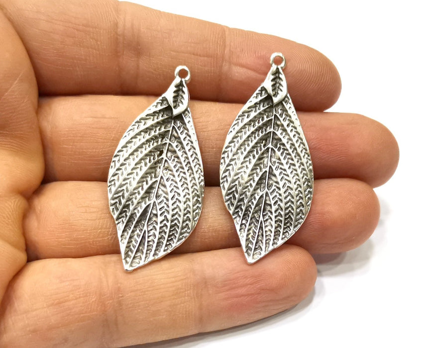 2 Leaf Charms Antique Silver Plated Charms (47x20mm)  G16639