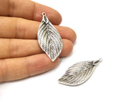 2 Leaf Charms Antique Silver Plated Charms (47x20mm)  G16639