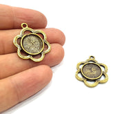 4 Flower Charm Antique Bronze Charm Antique Bronze Plated Metal  (26mm) G15817