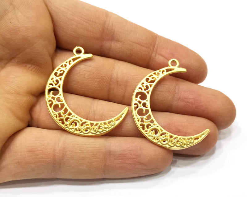 2 Crescent Charms Gold Plated Charms  (39x28mm)  G16651