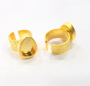 Gold Ring Base Blank Setting Cabochon Base inlay Ring Backs Mounting Adjustable Ring Base Bezel (14x10mm blank ) Gold Plated Metal G15825
