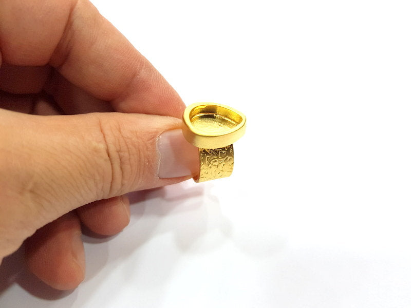 Gold Ring Base Blank Setting Cabochon Base inlay Ring Backs Mounting Adjustable Ring Base Bezel (14x10mm blank ) Gold Plated Metal G15825