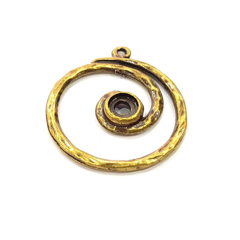 2 Spiral Charm Antique Bronze Charm Antique Bronze Plated Metal  (36mm) G15826