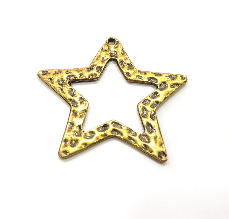10 Hammered Star Charm Antique Bronze Charm Antique Bronze Plated Metal  (42mm) G15836