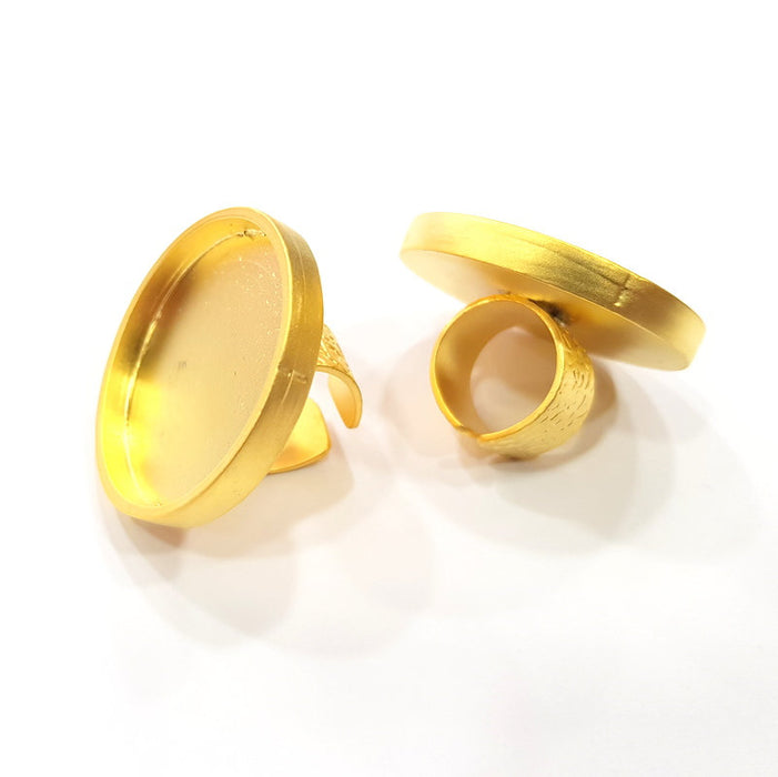 Gold Ring Base Blank Setting Cabochon Base inlay Ring Backs Mounting Adjustable Ring Base Bezel (35mm blank ) Gold Plated Metal G15837