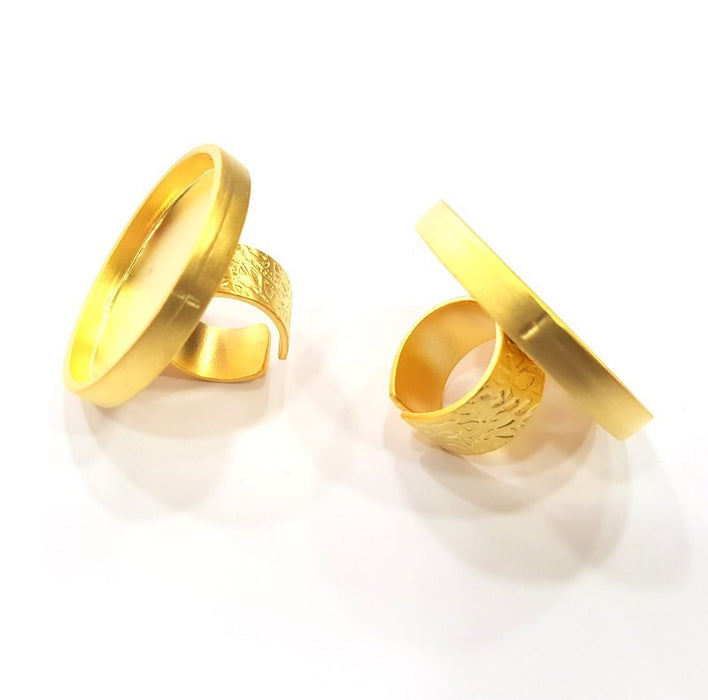 Gold Ring Base Blank Setting Cabochon Base inlay Ring Backs Mounting Adjustable Ring Base Bezel (35mm blank ) Gold Plated Metal G15837