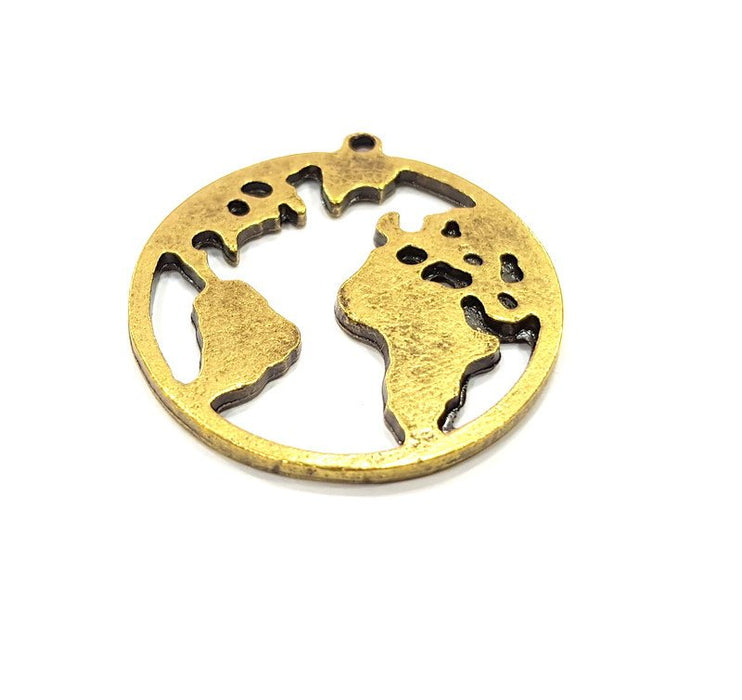 2 Earth Charm Antique Bronze Charm Antique Bronze Plated Metal  (35mm) G15846