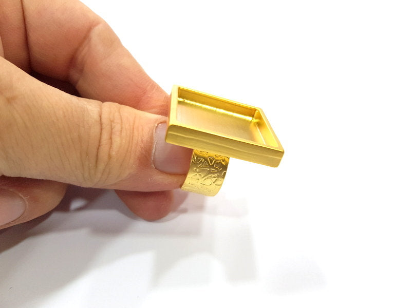 Gold Ring Base Blank Setting Cabochon Base inlay Ring Backs Mounting Adjustable Ring Base Bezel (25mm blank ) Gold Plated Metal G15855