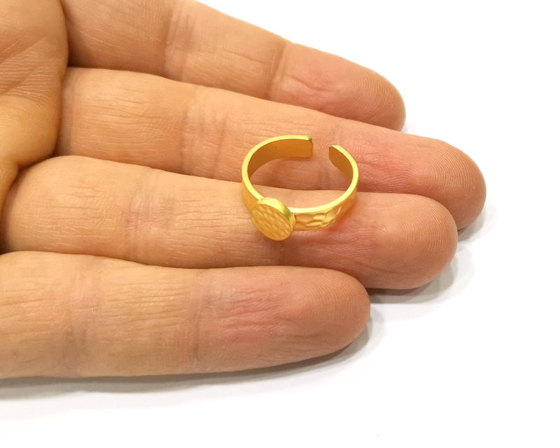 Gold Ring Blank Setting Cabochon Base Ring Hammered Mounting Adjustable Ring Bezel (10mm blank ) Gold Plated Metal G16670