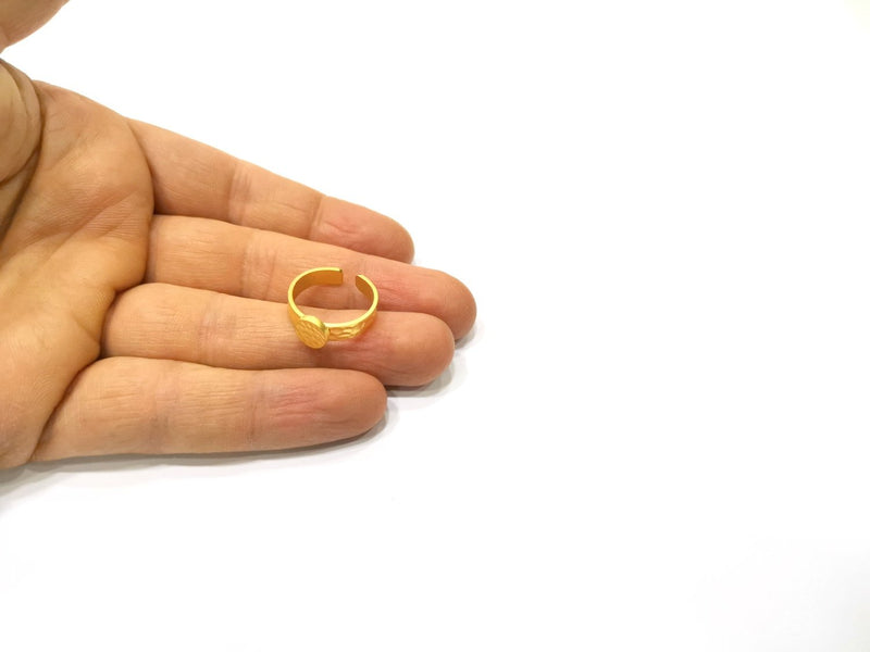 Gold Ring Blank Setting Cabochon Base Ring Hammered Mounting Adjustable Ring Bezel (10mm blank ) Gold Plated Metal G16670