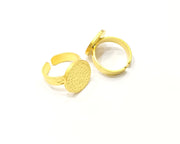 Gold Ring Blank Setting Cabochon Base Ring Hammered Mounting Adjustable Ring Bezel (16mm blank ) Gold Plated Metal G16671