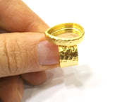 Hammered Ring Blank Setting Cabochon Base inlay Ring Hammered Mounting Adjustable Ring Bezel (18x13mm blank ) Gold Plated Metal G16674