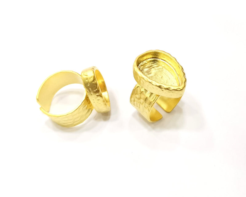 Hammered Ring Blank Setting Cabochon Base inlay Ring Hammered Mounting Adjustable Ring Bezel (18x13mm blank ) Gold Plated Metal G16674