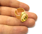 Hammered Ring Blank Setting Cabochon Base inlay Ring Hammered Mounting Adjustable Ring Bezel (18x13mm blank ) Gold Plated Metal G16674