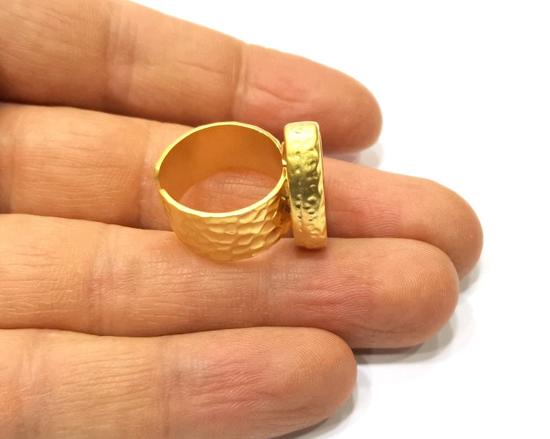 Hammered Ring Blank Setting Cabochon Base inlay Ring Hammered Mounting Adjustable Ring Bezel (18x13mm blank ) Gold Plated Metal G16674