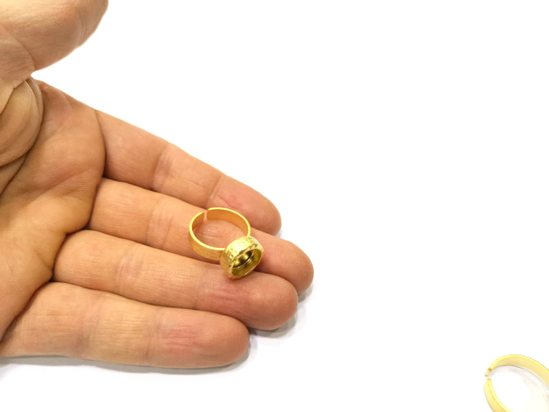 Hammered Ring Blank Setting Cabochon Base inlay Ring Hammered Mounting Adjustable Ring Bezel (10mm blank ) Gold Plated Metal G16675