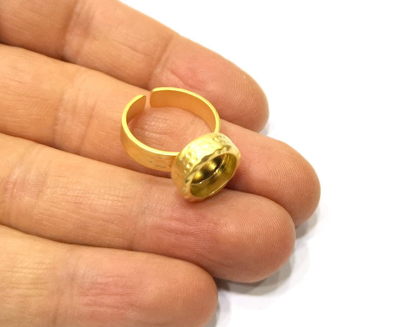 Hammered Ring Blank Setting Cabochon Base inlay Ring Hammered Mounting Adjustable Ring Bezel (10mm blank ) Gold Plated Metal G16675