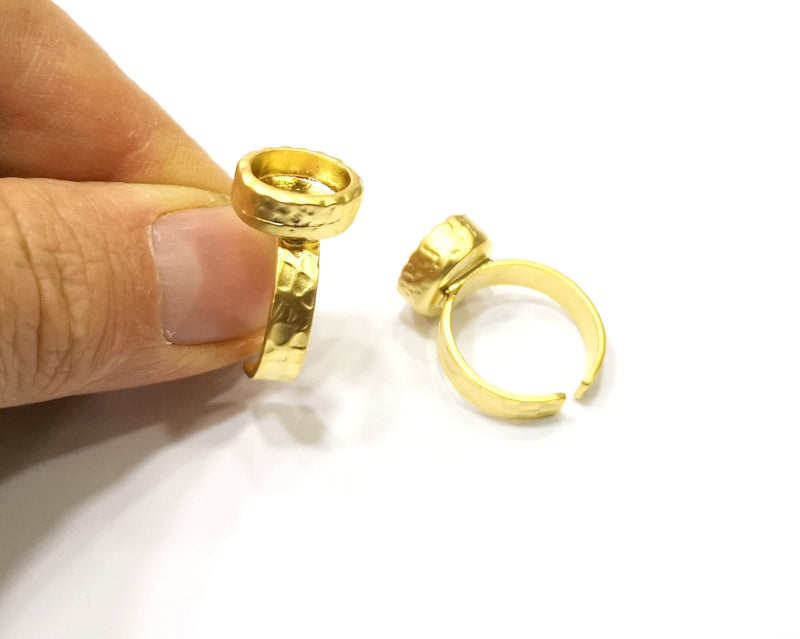 Hammered Ring Blank Setting Cabochon Base inlay Ring Hammered Mounting Adjustable Ring Bezel (10x8mm blank ) Gold Plated Metal G16677
