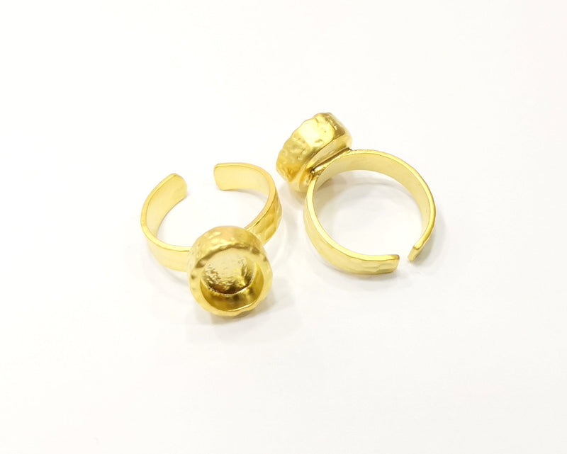 Hammered Ring Blank Setting Cabochon Base inlay Ring Hammered Mounting Adjustable Ring Bezel (10x8mm blank ) Gold Plated Metal G16677