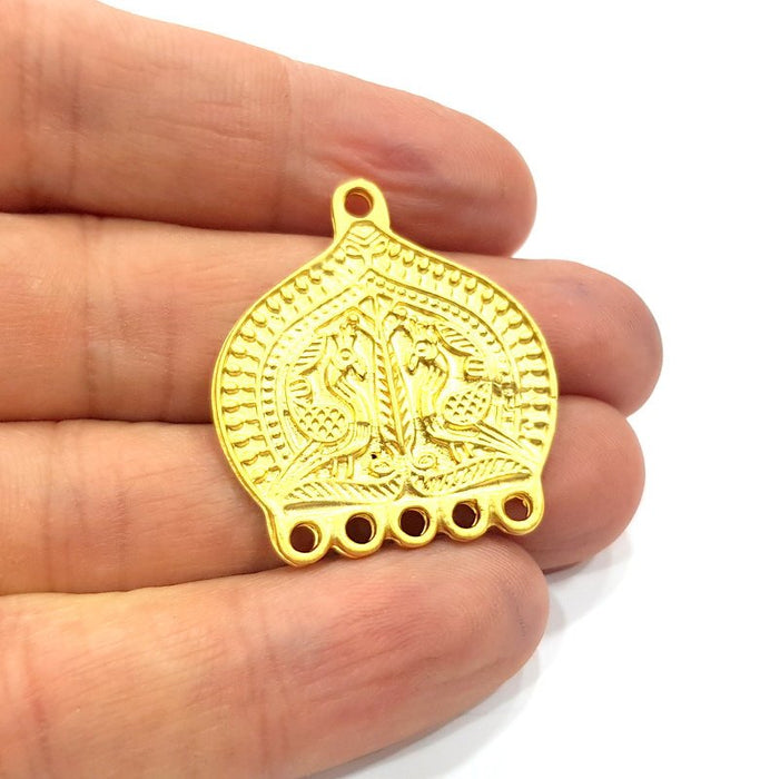 2 Gold Patterned Connector Charm Gold Charms Gold Plated Metal (35x31mm)  G15863