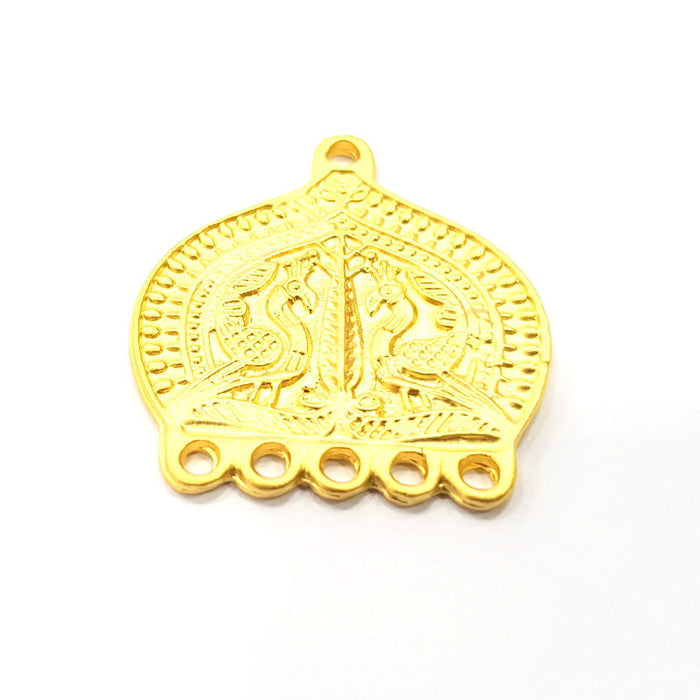 2 Gold Patterned Connector Charm Gold Charms Gold Plated Metal (35x31mm)  G15863