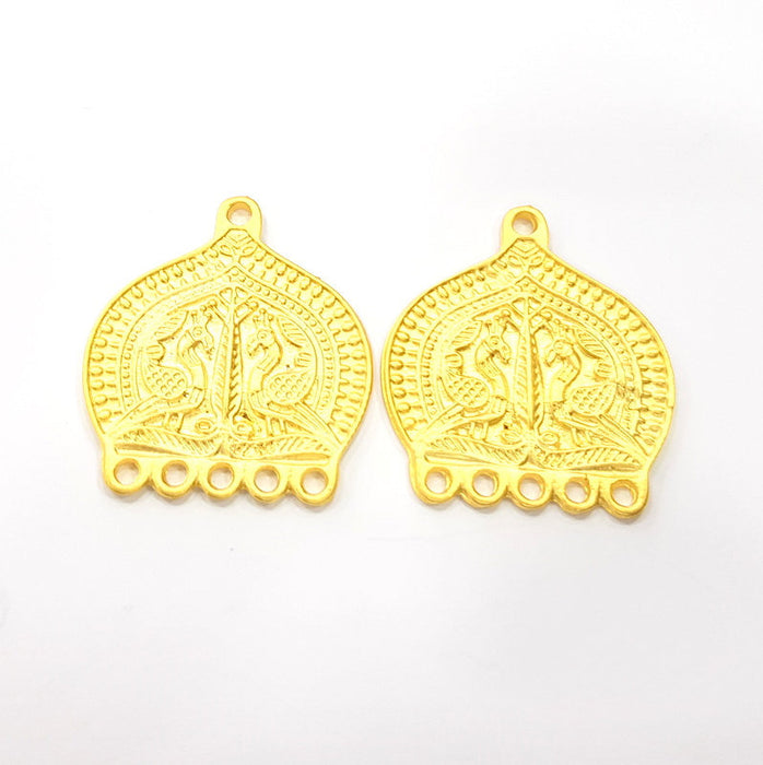 2 Gold Patterned Connector Charm Gold Charms Gold Plated Metal (35x31mm)  G15863