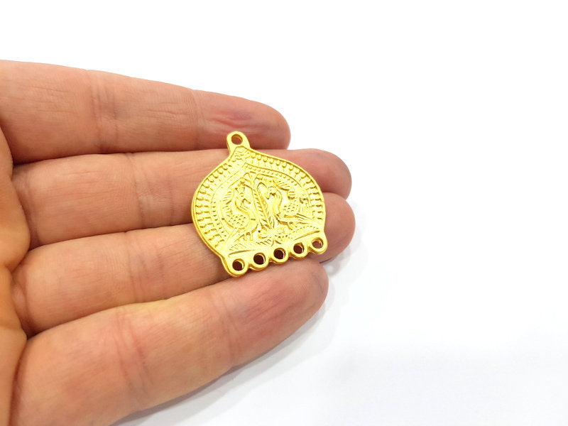 2 Gold Patterned Connector Charm Gold Charms Gold Plated Metal (35x31mm)  G15863