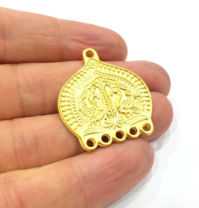 2 Gold Patterned Connector Charm Gold Charms Gold Plated Metal (35x31mm)  G15863