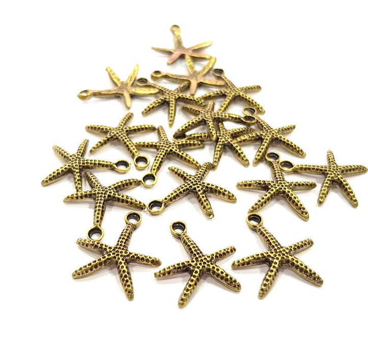 10 Starfish Charm Antique Bronze Plated Metal  (17mm) G15869