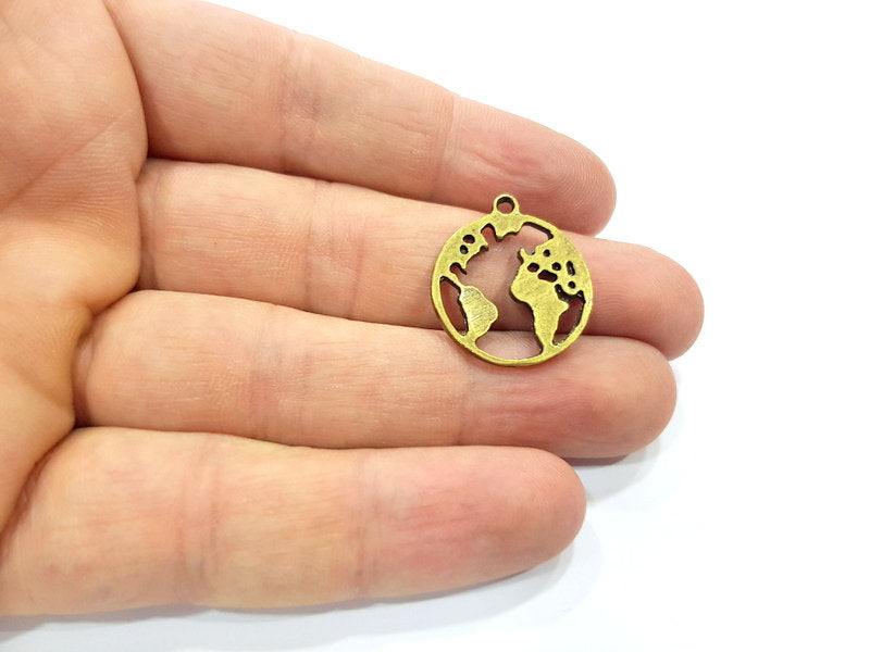 5 Earth Charm Antique Bronze Charm Antique Bronze Plated Metal  (21mm) G15870