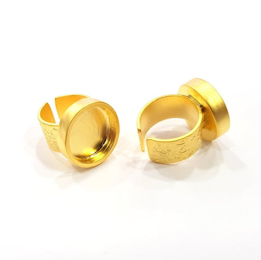 Gold Ring Base Blank Setting Cabochon Base inlay Ring Backs Mounting Adjustable Ring Base Bezel (16mm blank ) Gold Plated Metal G15880