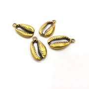 4 Cowrie Shell Charm Antique Bronze Charm Antique Bronze Plated Metal  (24x13mm) G15871