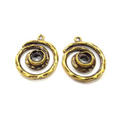 2 Spiral Charm Antique Bronze Charm Antique Bronze Plated Metal  (22mm) G15881