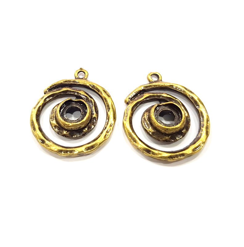 2 Spiral Charm Antique Bronze Charm Antique Bronze Plated Metal  (22mm) G15881