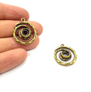 2 Spiral Charm Antique Bronze Charm Antique Bronze Plated Metal  (22mm) G15881
