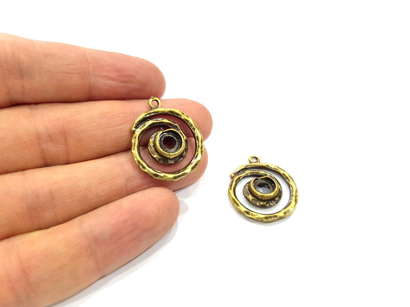 2 Spiral Charm Antique Bronze Charm Antique Bronze Plated Metal  (22mm) G15881
