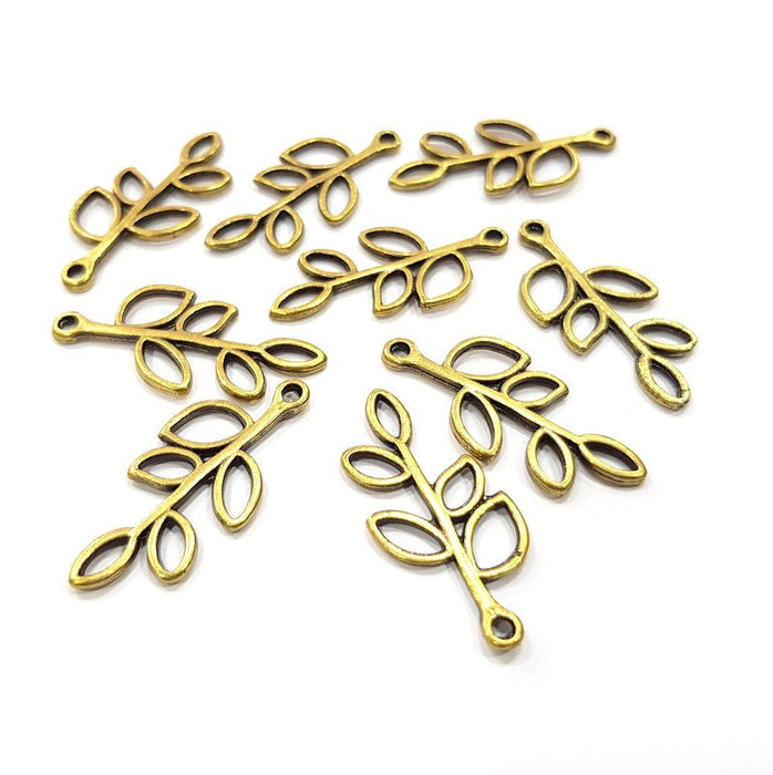 10 Leaf Charms Antique Bronze Charm Antique Bronze Plated Metal  (32x15mm) G15885