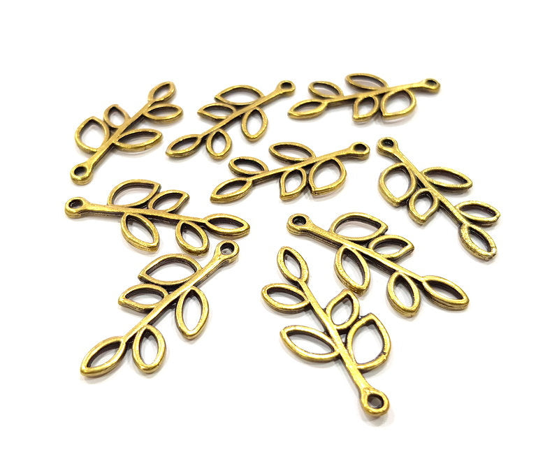 10 Leaf Charms Antique Bronze Charm Antique Bronze Plated Metal  (32x15mm) G15885