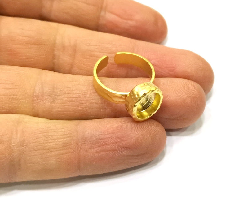 Gold Ring Blank Setting Cabochon Base inlay Ring Hammered Mounting Adjustable Ring Bezel (10x8mm blank ) Gold Plated Metal G16691